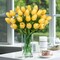 24 Pcs Yellow Artificial Tulips Real Touch PU Faux Flowers, 13.5 Inch Silk Tulips with Stems, Faux Tulip Bouquet for Vase, Home Decor, Wedding, Mother’s Day Centerpieces
